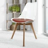 Fusion Living Soho Clear and Chocolate Plastic Dining Chair With Squared Light Wood Legs