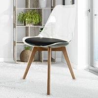 Fusion Living Soho Clear and Black Plastic Dining Chair With Squared Light Wood Legs