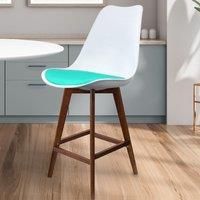 Fusion Living Soho White and Aqua Plastic Bar Stool With Dark Wood Legs, Blue