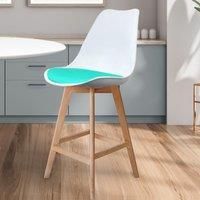 Fusion Living Soho White and Aqua Plastic Bar Stool With Light Wood Legs, Blue