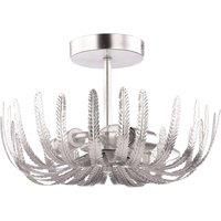 Happy Homewares Contemporary and Ornate Silver Foil Semi Flush Ceiling Light with Fern Stems | 3 x 40w E14 | 32cm x 22cm | for Bedroom/Lounge/Dining Room/Hallway/Conservatory etc