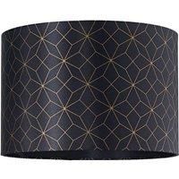 Modern and Vivid Black Satin Fabric Geometric 12" Lampshade with Gold Lines b...