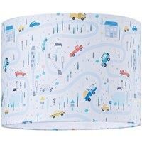 Children/'s Play Village Cotton Lamp Shade - Town City Car Roads Map with Cars, Trucks and Taxis | 25cm Diameter | Features Inner White Cotton Fabric Lining by Happy Homewares