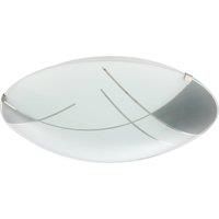 Happy Homewares Contemporary Designer Low Energy LED Opal White Glass Flush Ceiling Light with Grey Gloss Decor | 15w = 75w | 3000k Warm White | 900 Lumens