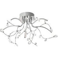 Happy Homewares Modern Designer Chrome Plated Eco LED Ceiling Light with Clear K9 Crystal Glass Droplets and Metal Arms | 23w = 125w | 3000k Warm White | 30cm x 54cm