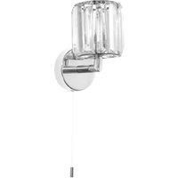 Happy Homewares Modern and Unique Chrome Plated Bathroom Light Fitting with Clear Glass Prisms and Pull Cord Switch | 1 x Max 18w G9 Required