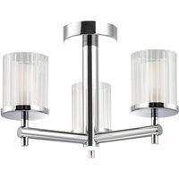 Happy Homewares Designer Chrome Plated IP44 Rated Bathroom Ceiling Light Fixture with Clear Ribbed and Frosted Glass Diffuser Shades | 25cm x 35cm