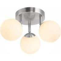 Happy Homewares Modern Triple Adjustable Opal Glass Globe IP44 Rated Bathroom Brushed Chrome Ceiling Light Fitting| 3 x 18w G9 Required | 16cm x 30cm