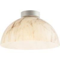 Happy Homewares Modern Chic White Marble Effect Domed Glass Ceiling Light with Gloss Metal Backplate | 18cm x 30cm | 1 x E27