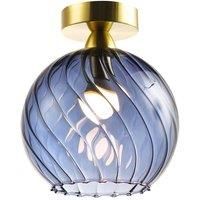 Happy Homewares Designer Chic Ceiling Light Fitting with Brushed Gold Base and Midnight Blue Swirl Glass Shade | 23cm x 20cm | for Lounge, Dining Room, Bedroom etc