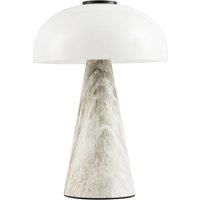Happy Homewares Modern Designer Grey Marble Effect Metal Table Lamp with Domed Opal White Circular Glass Shade | 35cm x 24cm | 25w Maximum Bulb