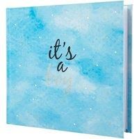 It/'s a Boy 80-Space Blue Watercolour Photo Album with Silver Glitter Text and Stars for Christening or Baby Shower | Personalise with Special Messages by Happy Homewares
