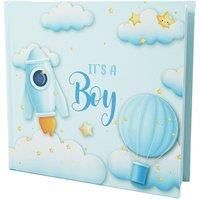 Its a Boy Blue Photo Album with Clouds Golden Stars Hot Air Balloon and Spaceship | Holds 80 Photographs | Spaces to Write Captions | For Newborn or Baby Shower by Happy Homewares