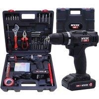 MYLEK Cordless Drill Set 18v Electric Driver DIY Combi Screwdriver Tool Kit, 1500mAh Li-Ion Battery, Variable Speed, LED Light, Lightweight Design, 90 Piece Accessory and Carry Case
