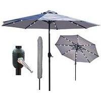 GlamHaus Parasol Tilting LED Umbrella - Easy to Use Crank Handle - UV40+ Protection - Additional Parasol Protection Cover - for Garden & Patios - Robust Steel (Grey)