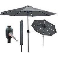 Garden Parasol Patio Table Umbrella Dark Grey Tilting Solar Power LED Light 2.7M