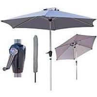 GlamHaus Garden Parasol Tilting Table Umbrella, UV40+ Protection, 2.7m, Includes Protection Cover, Crank Handle, Gardens and Patios - Robust Aluminium (Light Grey)