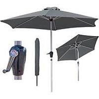 GlamHaus Garden Parasol Tilting Table Umbrella, UV40+ Protection, 2.7m, Includes Protection Cover, Crank Handle, Gardens and Patios - Robust Aluminium - (Dark Grey)