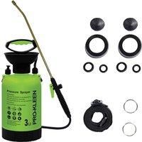 Pro-Kleen Garden Pressure Pump Sprayer Manual Action 3L With Brass Lance And Spare Seal Kit - For Weed Killer, Patio Cleaner Pesticides, Herbicides, Insecticides, Fungicides (3 Litres)