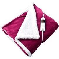 GlamHaus Heated Throw Electric Deep Pink Fleece Over Blanket Sofa Bed Large 160 X 130cm - 6 Heat and 9 Timer Settings - Auto Shut Off - Soft Reversible Design - Machine Washable (Dark Deep Pink)