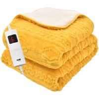 Heated Throw Electric Over Blanket Yellow Digital Control Large Washable Fleece