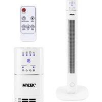 White 36 Inch Oscillating Tower Fan Remote Control Timer & Ioniser 60W