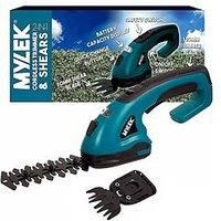 Mylek 2-In-1 Li-Ion Cordless Hedge Trimmer & Grass Shears With 2 Blades, Quick Change Button, Safety Switch & Battery Capacity Display