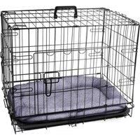 Pretty Pooch Dog Crate Puppy Cat Pet Training Cage Small Carrier Metal Folding with Tray Double Door and Bed (Small - 24 Inch)