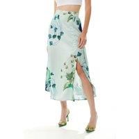 Mint Green Bird Print Midi Skirt