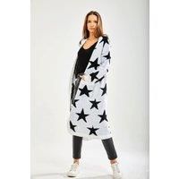 Star Pattern Long Cardigan In White