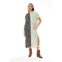 Animal Print Oversized Shirt Dress with Yellow Collar