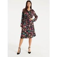 Floral Print Shirt Dress In Multicolour & Black