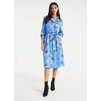 Floral Print Shirt Dress In Light Blue