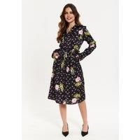 Pink Floral Print Shirt Dress In Black
