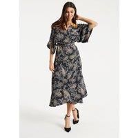 Floral Print Maxi Wrap Dress With Orange Lace Details