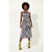 Abstract Print Midi Dress With An Open Crossed Back Detail