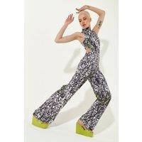 Abstract Print High Neck Jumpsuit With A Cut Out Back
