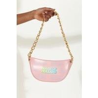 Shoulder Bag In Baby Pink With A Gold Chain Strap And Printed Logo