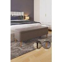 FWStyle W 80 x D 27 x H 20cm Harper Grey Comfortable Linen Ottoman Storage Seat for Bedroom, Living Room, Kids Room, Dining Hall, Dressing room and Waiting Room.