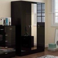 FWStyle Black High Gloss 3 Door Mirrored Modern Wardrobe