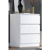 FWStyle Matt White 3 Drawer Chest of Drawers Bedside Cabinet Scandinavian Style Bedroom Furniture