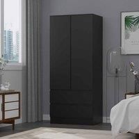 FWStyle Matt Black Modern 2 Door 2 Drawer Combination Wardrobe