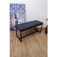 Stool Bench Home Office Grey & Black Genuine Leather & Iron Frame