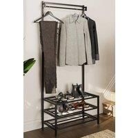 FWStyle Tall Black Metal Hallway Storage Rack. Shoe Rack. Hanging Rail, Coat Rack, Clothes Rack, Hallway Furniture