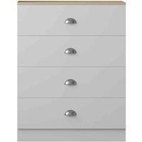 Matt White 4 Drawer Chest Of Drawers With Light Oak Top Sideboard Metal Handles