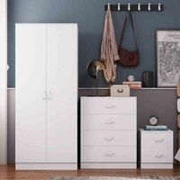 FWStyle Tunis 3 Piece Bedroom Set Wardrobe Chest Bedside Matt White
