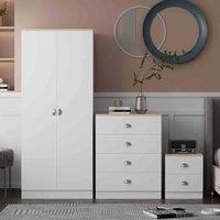Bedroom Furniture Set 3 Piece White Chest of Drawers Wardrobe Bedside Table