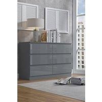 FWStyle Wide 6 Drawer Bedroom Chest of Drawers (3+3 layout) - Matt Grey with Grey Gloss Drawer Fronts. (W 120 x H 77 x D 40cm)