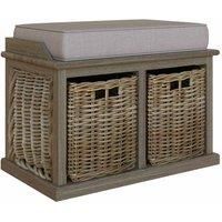 Kubu Rattan 2 Drawer Storage Bench Padded Seat Handmade Ready Assembled