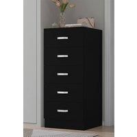 Tunis 5 Drawer Tallboy Slim Chest Of Drawers - Matte Black, Black